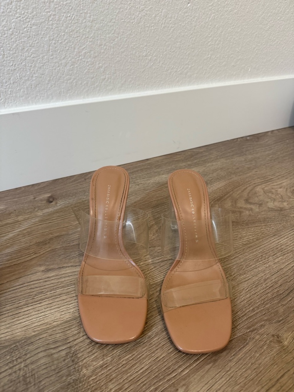 Zara Clear Strap Tan Slide Mules